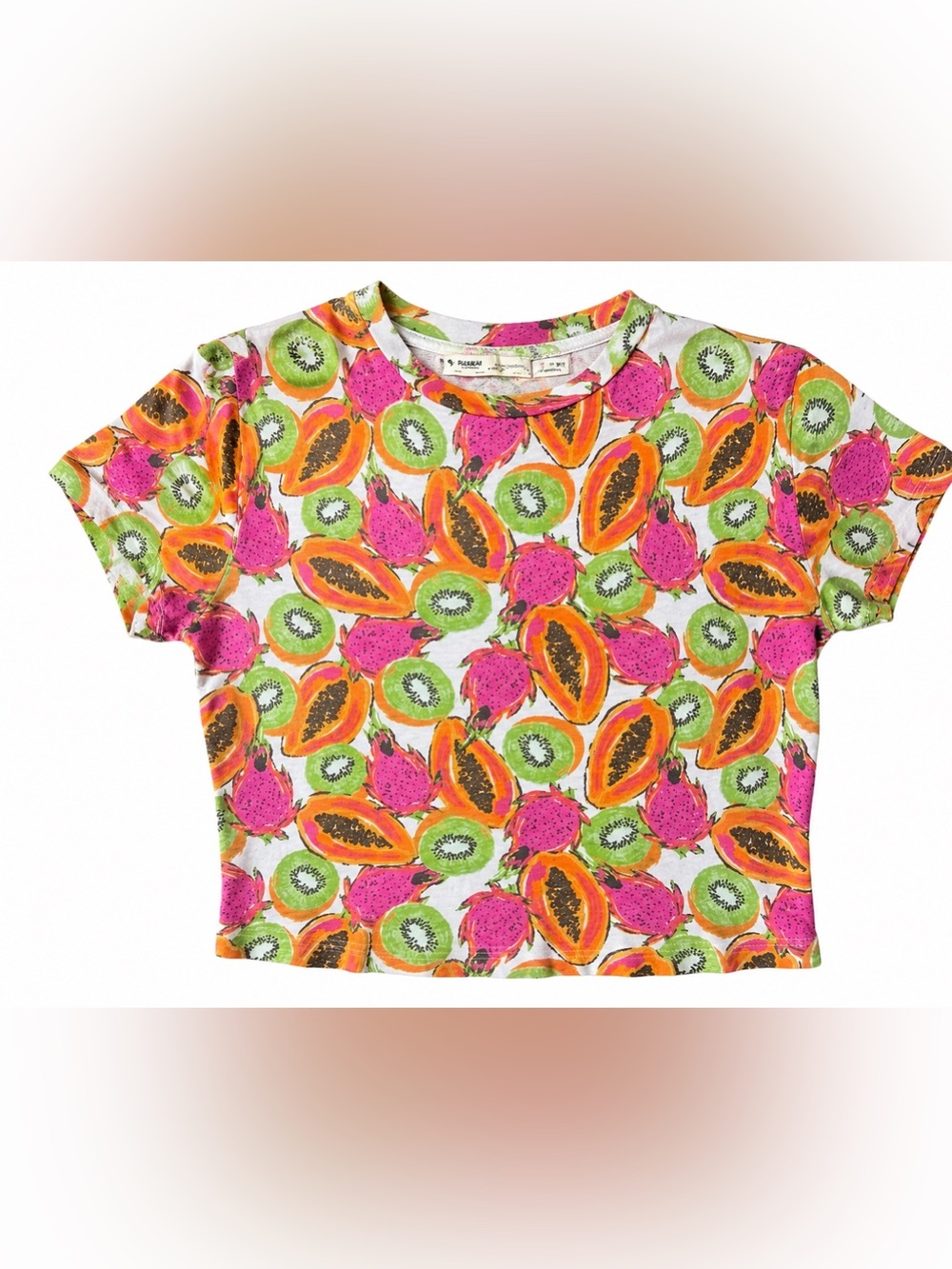Pull&Bear Fruit‎ Print Baby Tee Tropical Y2K Dopamine Dressing Graphic Crop Top